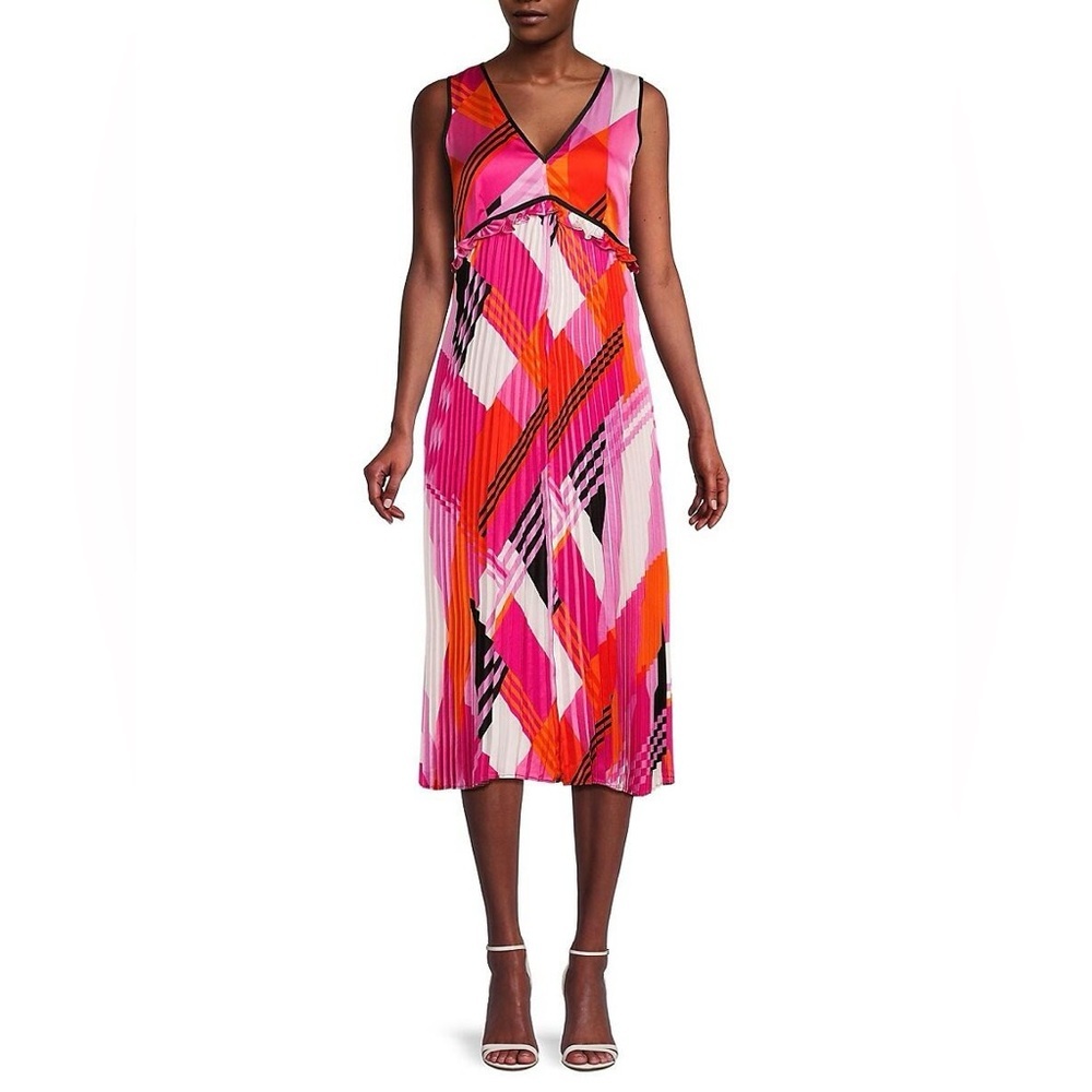 Karl Lagerfeld Abstract Print Accordion Pleat Midi Dress